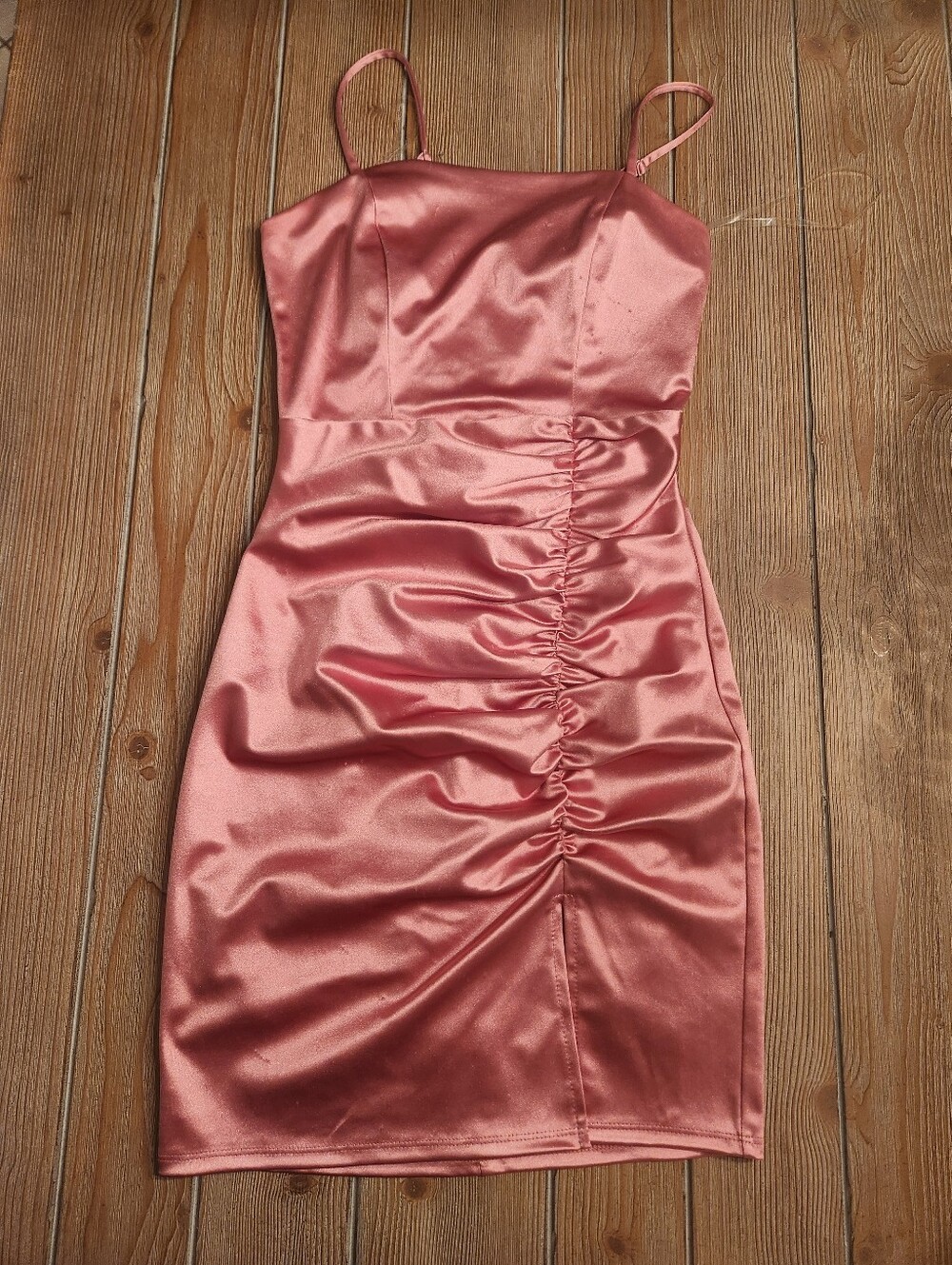 Satin Ruched Slip Dress in Dusty Rose - Women
